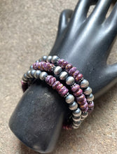 Load image into Gallery viewer, Sterling Silver Purple Spiny Oyster Pearls Bead Wrap Spiral Bracelet Free Size