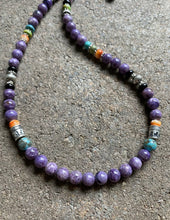 Load image into Gallery viewer, Sterling Silver Charoite Multi Stone Bead Necklace. 18.25 inch