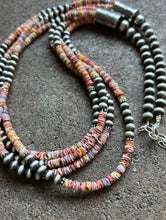 Load image into Gallery viewer, Sterling Silver Multi Strand Multi Color Shell W Pearls Bead Necklace. 26 inch