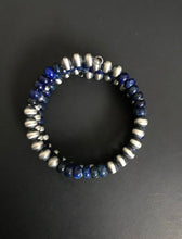 Load image into Gallery viewer, Navajo Pearls Lapis Sterling Silver Bead Bracelet . Free Size