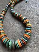 Load image into Gallery viewer, Sterling Silver Graduated Green Turquoise Spiny Oyster Bead Necklace 19 inch