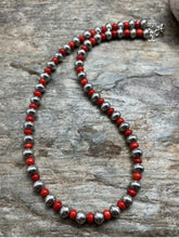 Load image into Gallery viewer, Sterling Silver Stamped Pearls Coral Bead Necklace 18 inch