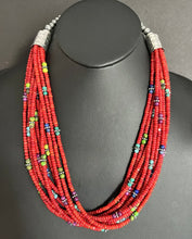 Load image into Gallery viewer, Sterling Silver Multi Strand Stone Red Coral Bead Necklace 24 Inch