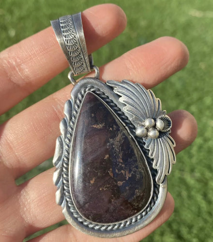 Native American Sterling Silver Sugilite Pendant. Signed