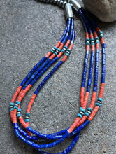 Load image into Gallery viewer, Sterling Silver Multi Strand Stone Lapis Bead Necklace. 24 inch