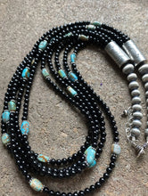 Load image into Gallery viewer, Sterling Silver Multi Strand Black Onyx with Turquoise Bead Necklace. 24 Inch