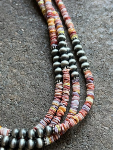 Sterling Silver Multi Strand Multi Color Shell W Pearls Bead Necklace. 26 inch