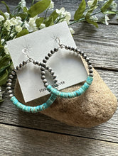 Load image into Gallery viewer, Sterling Silver Heishi Turquoise Oxidized Pearls Bead Hoop Earrings. 2.4 Inch