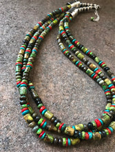 Load image into Gallery viewer, Sterling Silver Multi Strand Multi Stone Green Turquoise Bead Necklace. 22 inch