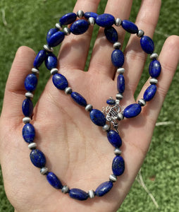 Sterling Silver Lapis W Pearls Bead Necklace. 18 inch