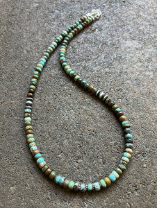Sterling Silver Blue Green Turquoise Bead Necklace. 18 inch