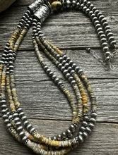 Load image into Gallery viewer, Sterling Silver Multi Strand Bumblebee Jasper Pearls Bead Necklace. 30 inch