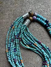 Load image into Gallery viewer, Sterling Silver Multi Strand Multi Stone Turquoise Bead Necklace. 30 inch