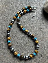Load image into Gallery viewer, Sterling Silver Tiger’s Eye W Pearls Bead Necklace. 19 Inch. Gift