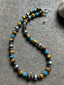 Sterling Silver Tiger’s Eye W Pearls Bead Necklace. 19 Inch. Gift