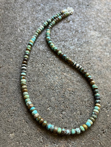 Sterling Silver Blue Green Turquoise Bead Necklace. 18 inch
