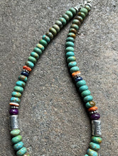 Load image into Gallery viewer, Sterling Silver Multi Stone Graduated Green Turquoise Bead Necklace. 18 inch