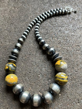 Load image into Gallery viewer, Sterling Silver Bumblebee Jasper W Pearls Bead Necklace. 18 inch
