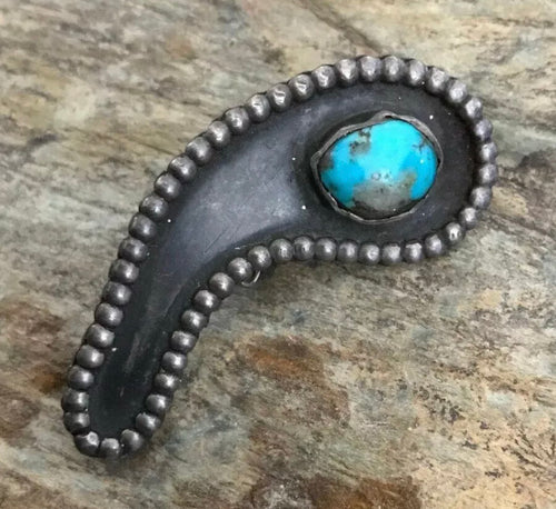 Vintage Old Pawn Native American Sterling Silver Turquoise Cuff Link.