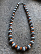 Load image into Gallery viewer, Sterling Silver Spiny Oyster W 12mm Navajo Pearls Bead Necklace. 18 Inch