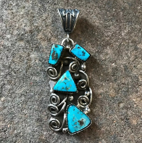 Native American Sterling Silver Turquoise Pendant.