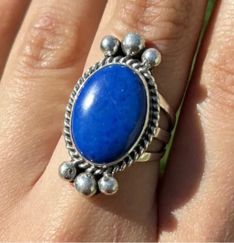 Native American Sterling Silver Lapis Ring. Size 8. LY