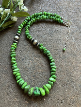 Load image into Gallery viewer, Sterling Silver Graduated Green Turquoise Bead Necklace. 18 inch