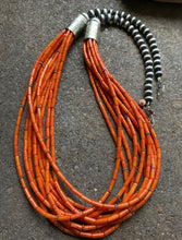 Load image into Gallery viewer, Sterling Silver Multi Strand Orange Coral Bead Necklace. 28 inch