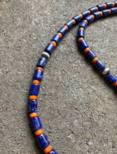 Load image into Gallery viewer, Sterling Silver Lapis W Bamboo Coral Bead Necklace. 20 inch