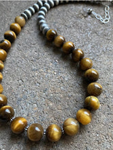 Load image into Gallery viewer, Sterling Silver Tiger’s Eye W Navajo Pearls Bead Necklace. 18 inch. Gift
