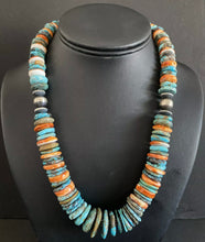 Load image into Gallery viewer, Sterling Silver Spiny Oyster W Turquoise Bead Necklace. 18.5 inch