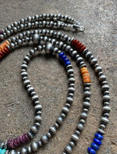 Load image into Gallery viewer, Long Sterling Silver Multi Stone Bead Necklace. 60 inch