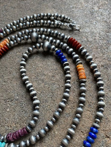 Long Sterling Silver Multi Stone Bead Necklace. 60 inch