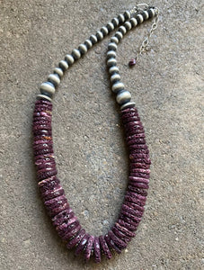 Sterling Silver Graduated Purple Spiny Oyster Bead Necklace 18”