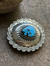 Load image into Gallery viewer, Native American Sterling Silver Turquoise Belt Buckle. CY