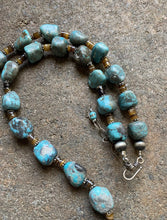 Load image into Gallery viewer, Sterling Silver Turquoise Nuggets Heishi Bead Necklace 25 Inch