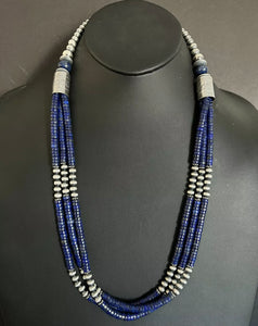 Sterling Silver Multi Strand Lapis W Pearls Bead Necklace. 28 inch