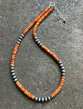 Load image into Gallery viewer, Sterling Silver Orange Spiny Oyster W Pearls Bead Necklace. 18 inch. Gift