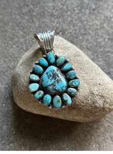 Native American Sterling Silver Turquoise Cluster Pendant. KY