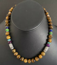 Load image into Gallery viewer, Sterling Silver Tiger’s Eye Multi Stone Bead Necklace. 18 inch. Gift