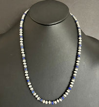 Load image into Gallery viewer, Sterling Silver Blue Lapis W 6mm Pearls Bead Necklace. 24 inch