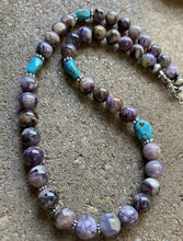 Load image into Gallery viewer, Sterling Silver Charoite Blue Turquoise Bead Necklace. 19 Inch