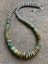 Load image into Gallery viewer, Sterling Silver Graduated Green Turquoise W Pearls Bead Necklace. 18 inch