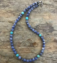 Load image into Gallery viewer, Sterling Silver Lapis Turquoise Bead Necklace. 18 inch