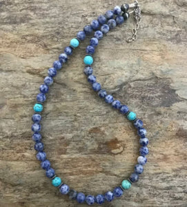 Sterling Silver Lapis Turquoise Bead Necklace. 18 inch