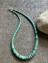 Load image into Gallery viewer, Sterling Silver Graduated Heishi Turquoise Bead Necklace. 17 inch