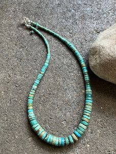 Sterling Silver Graduated Heishi Turquoise Bead Necklace. 17 inch
