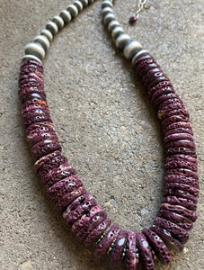 Sterling Silver Graduated Purple Spiny Oyster Bead Necklace 18”