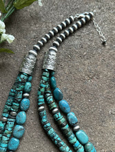 Load image into Gallery viewer, Sterling Silver Multi Strand Turquoise W Pearls Bead Necklace. 24 inch