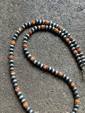 Load image into Gallery viewer, Sterling Silver Orange Spiny Oyster W 6mm Pearls Bead Necklace. 24 inch